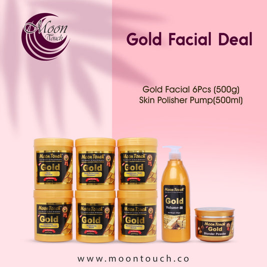 24k Gold Facial Deal (Gold Facial 500g 6Pcs+Gold Skin Polish Pump 500ml) - Moon Touch