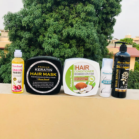 Deal 05: Keratin Shampoo, Onion Hair Oil, Shine Serum, Hair Mask & Conditioner - Moon Touch