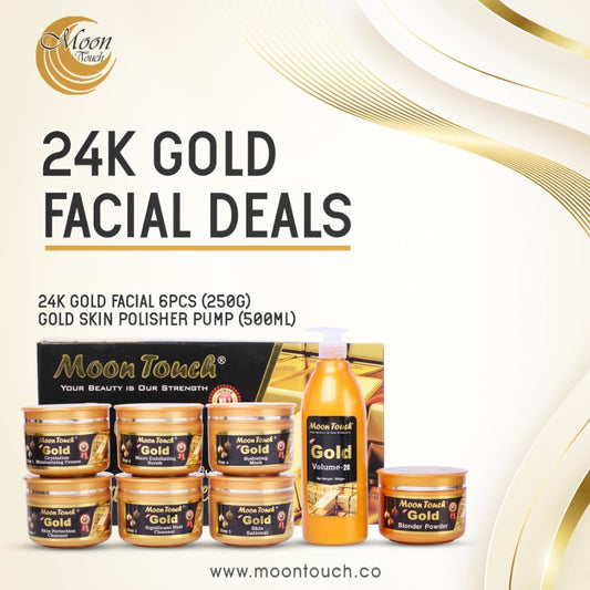 Gold Facial Deal: (Gold Facial 250g+Gold Skin Polisher Pump 500ml) - Moon Touch