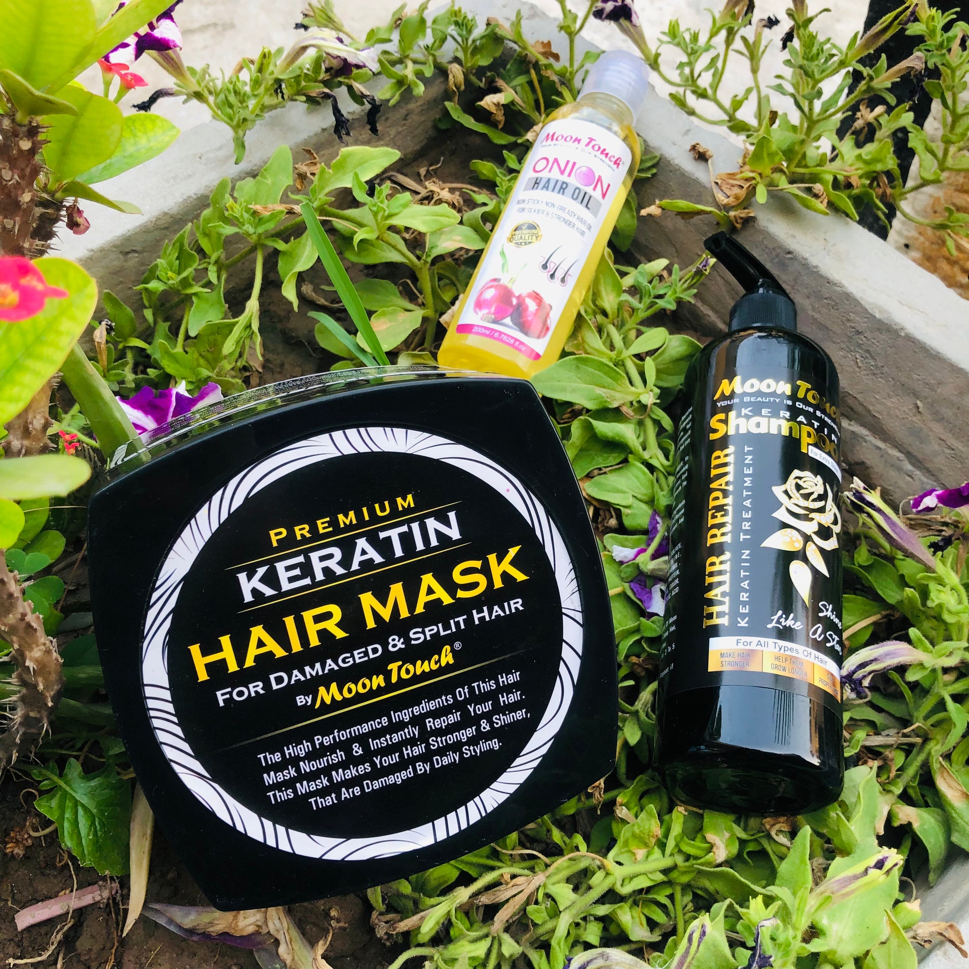 Hair Care Deal 03: Keratin Shampoo, Onion Hair Oil, Hair Mask - Moon Touch