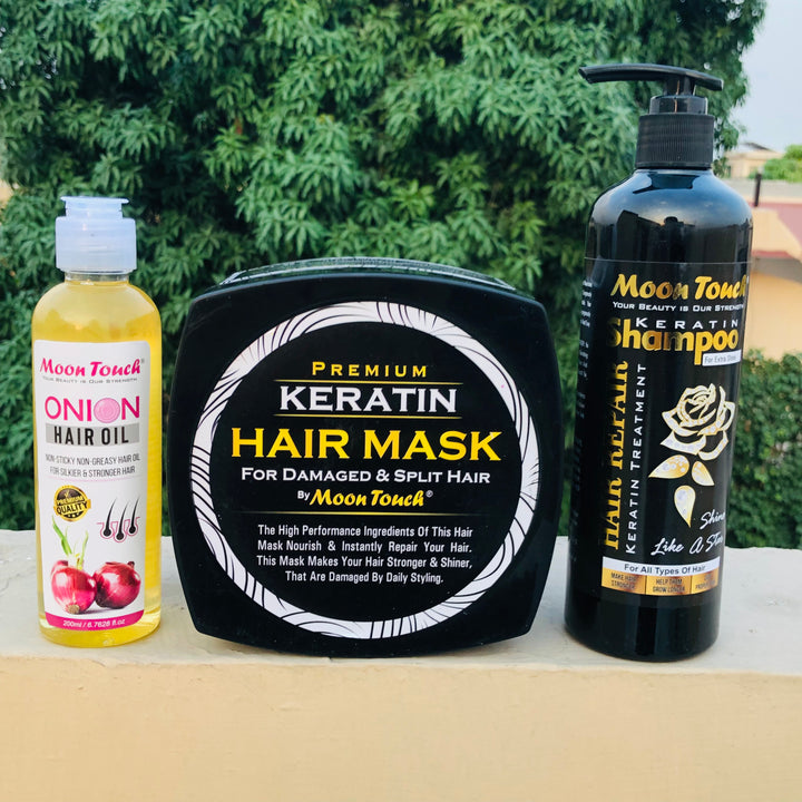 Hair Care Deal 03: Keratin Shampoo, Onion Hair Oil, Hair Mask - Moon Touch