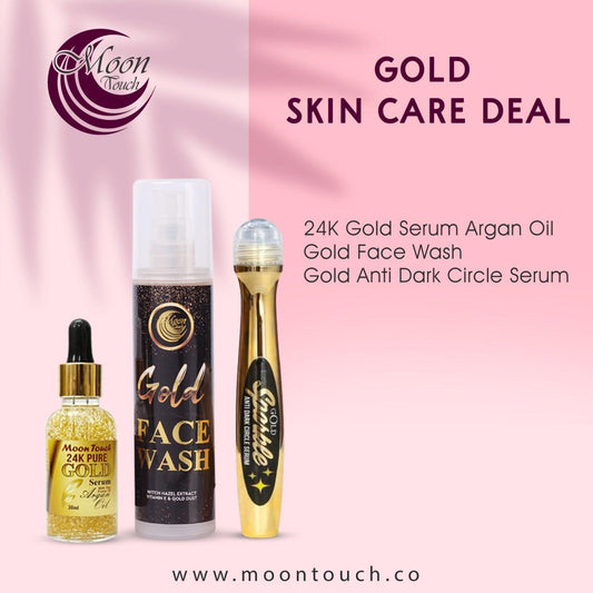 Gold Skin Care Deal (Face Wash, Roller & Serum) - Moon Touch