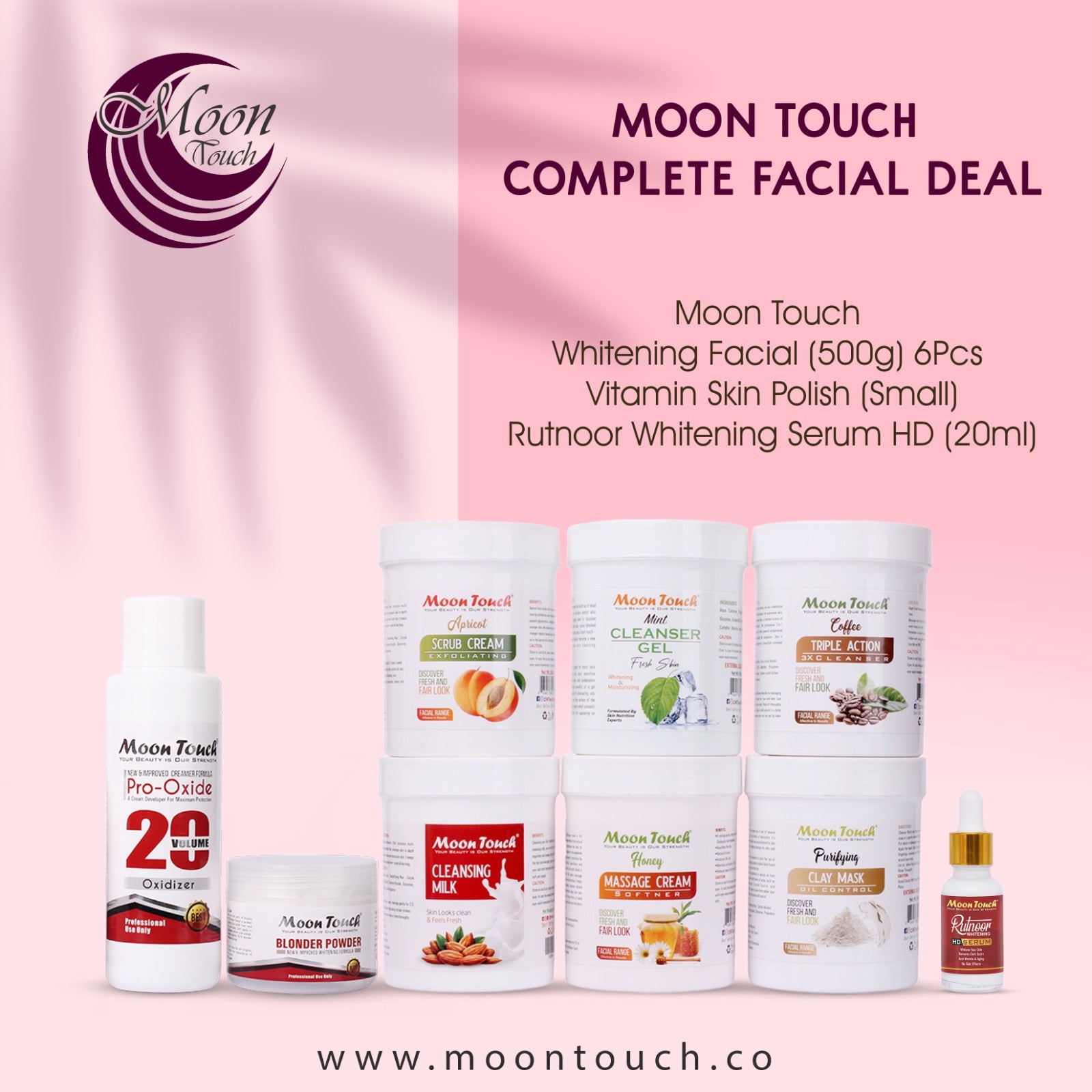 Moon Touch 500g Facial + Vit Skin Polish 500ml Set +Rutnoor Serum 20ml - Moon Touch