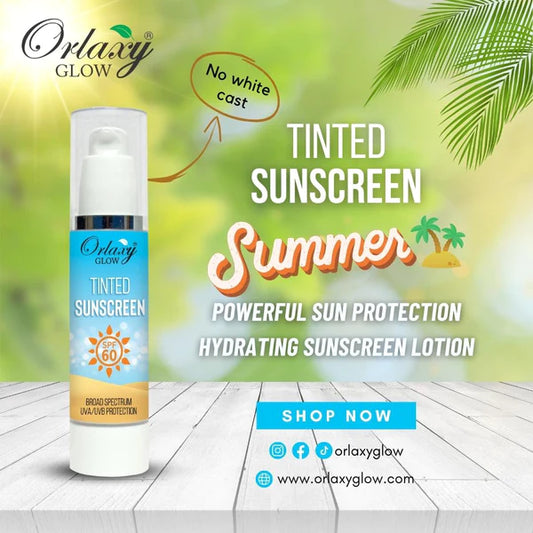 Tinted Sunscreen SPF 60 - Natural Skin Like Coverage - Light Weight By Orlaxy Glow