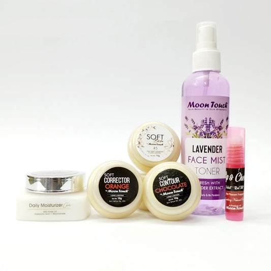 Face Glow Bundle 01 (Soft Base 10g: 45, Orange, Chocolate + Lavender Toner + Lavender Gel + Tint Mini V.Red) - Moon Touch