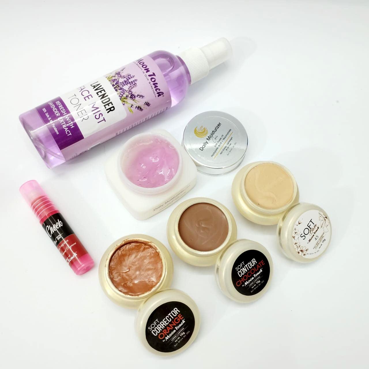 Face Glow Bundle 01 (Soft Base 10g: 45, Orange, Chocolate + Lavender Toner + Lavender Gel + Tint Mini V.Red) - Moon Touch