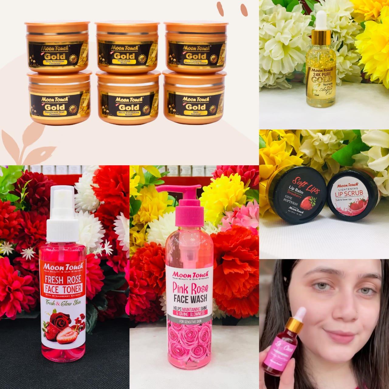 Deal: Gold Facial 50ml, Gold Oil Serum, Rose Toner, Rose Face Wash, Tint Pink 20ml,
Lip Balm & Scrub - Moon Touch