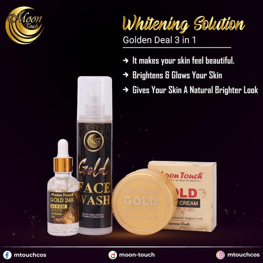 Whitening Solution Golden Deal (Gold Face Wash, Gold Hyl. Serum, Gold Beauty Cream) - Moon Touch