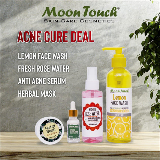 Acne Cure Deal (Face Wash Lemon 200ml, Rose Water 100ml, Acne Serum 20ml, Herbal Mask) - Moon Touch