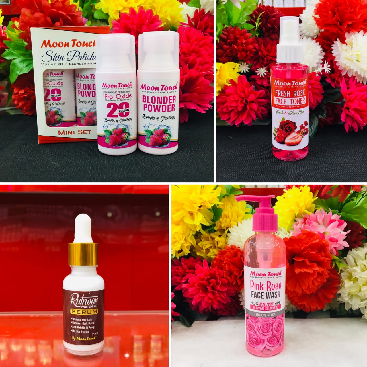 Fruity Skin Care Deal (Fruity Face Wash 200ml, Pink Mini Skin Polish, Rutnoor Serum 20ml, Rose Toner) - Moon Touch