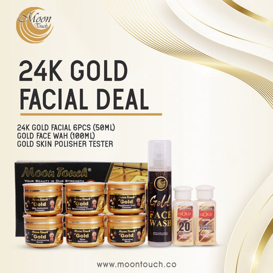 Gold Facial Deal 01 (Gold Facial 50ml 6Pcs+Gold Face Wash 100ml+Gold Skin Polish Tester) - Moon Touch