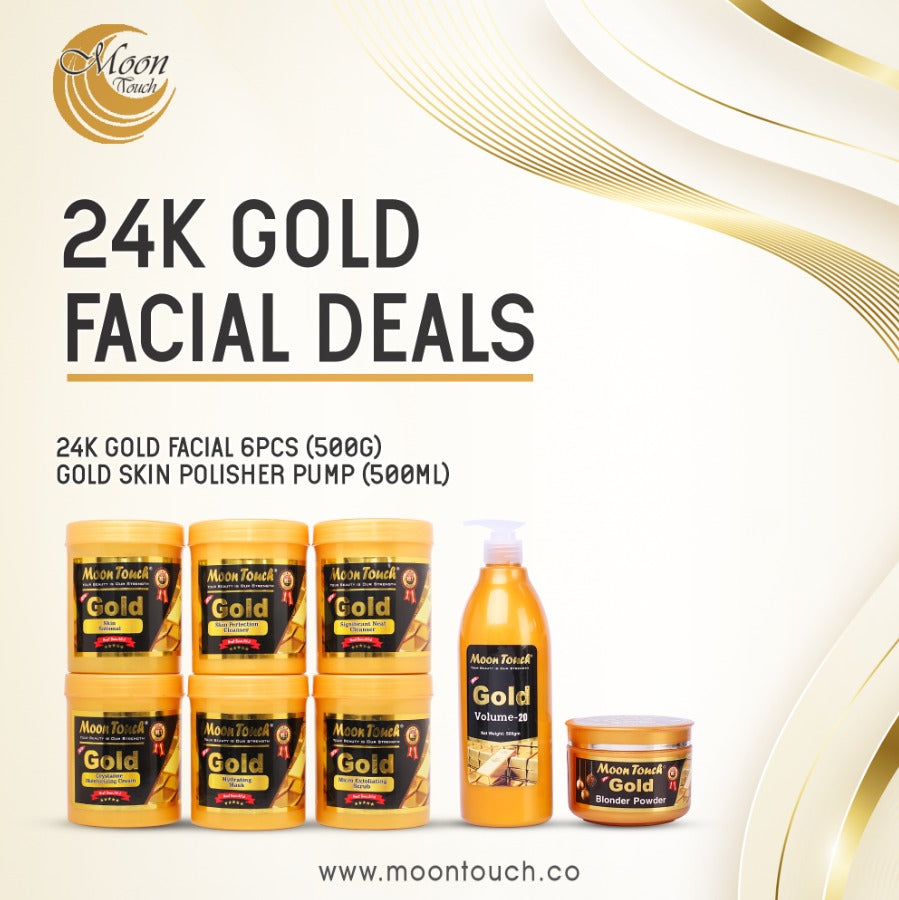 24k Gold Facial Deal (Gold Facial 500g 6Pcs+Gold Skin Polish Pump 500ml) - Moon Touch